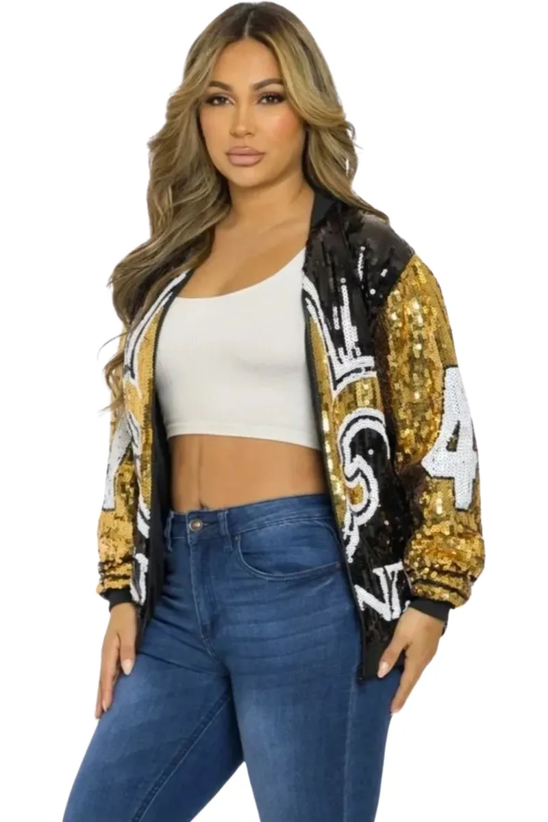 Alvin Kamara Black & Gold #41 Sequin Bomber Jacket