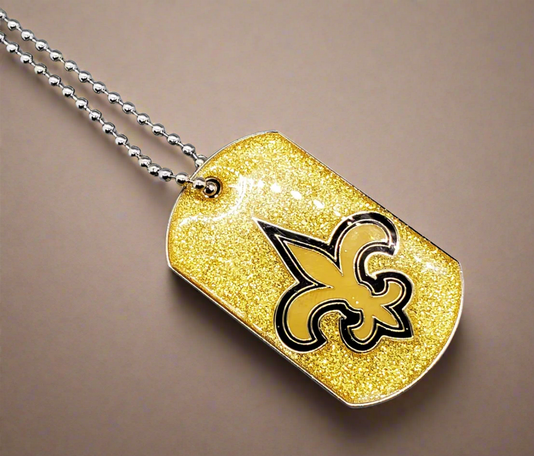 New Orleans Saints Bling Dog Tag Pendant Necklace