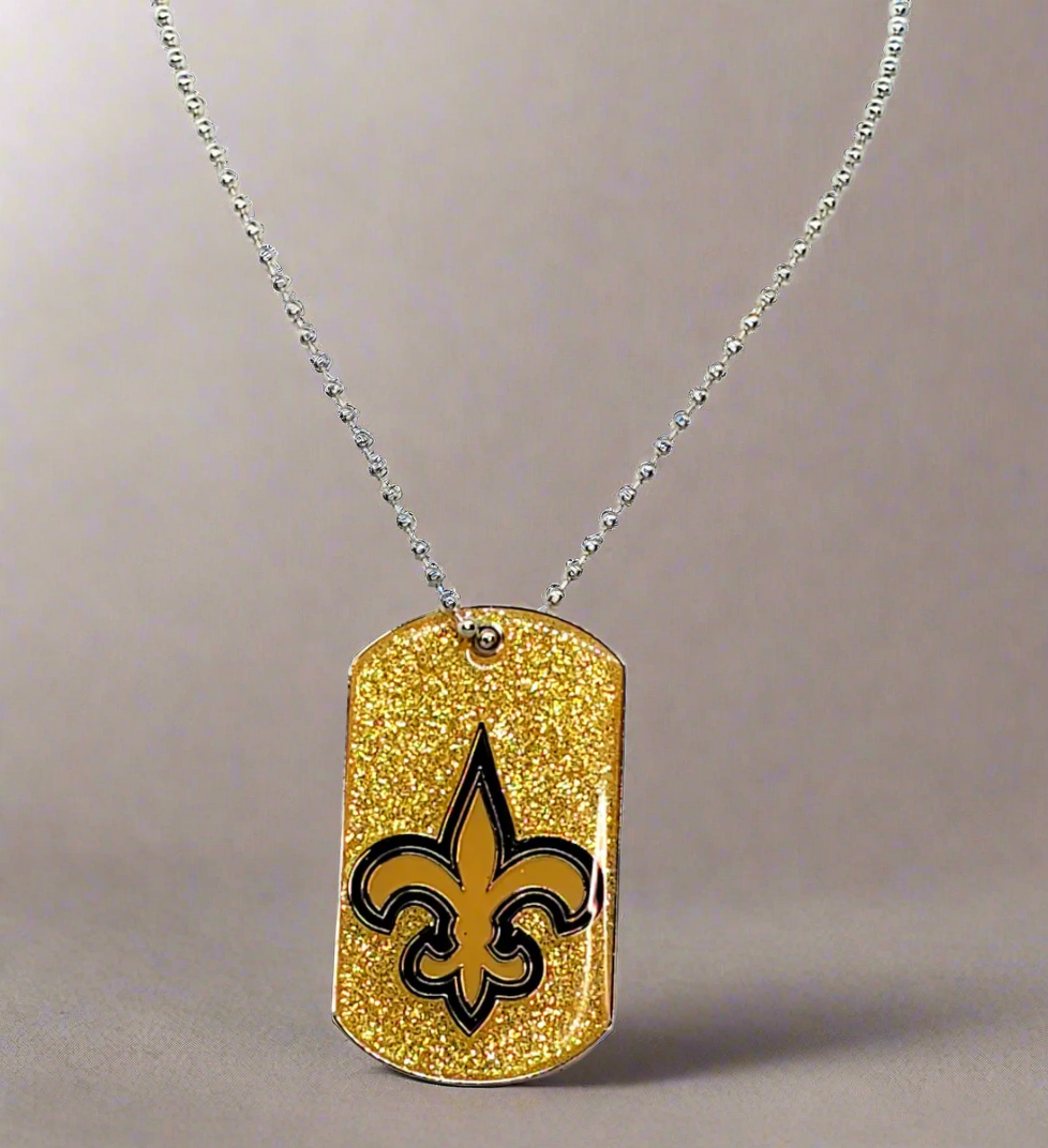 New Orleans Saints Bling Dog Tag Pendant Necklace