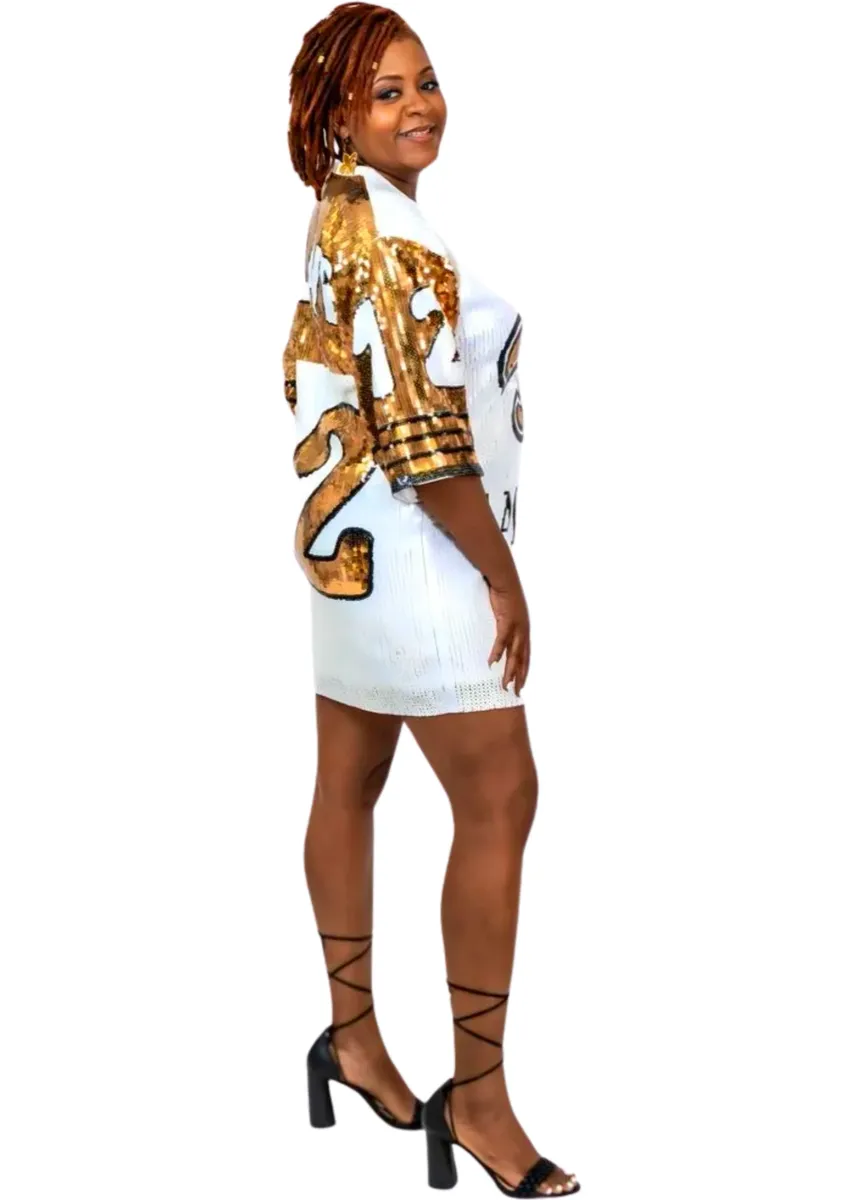 Chris Olave White & Gold #12 Sequin Jersey Dress