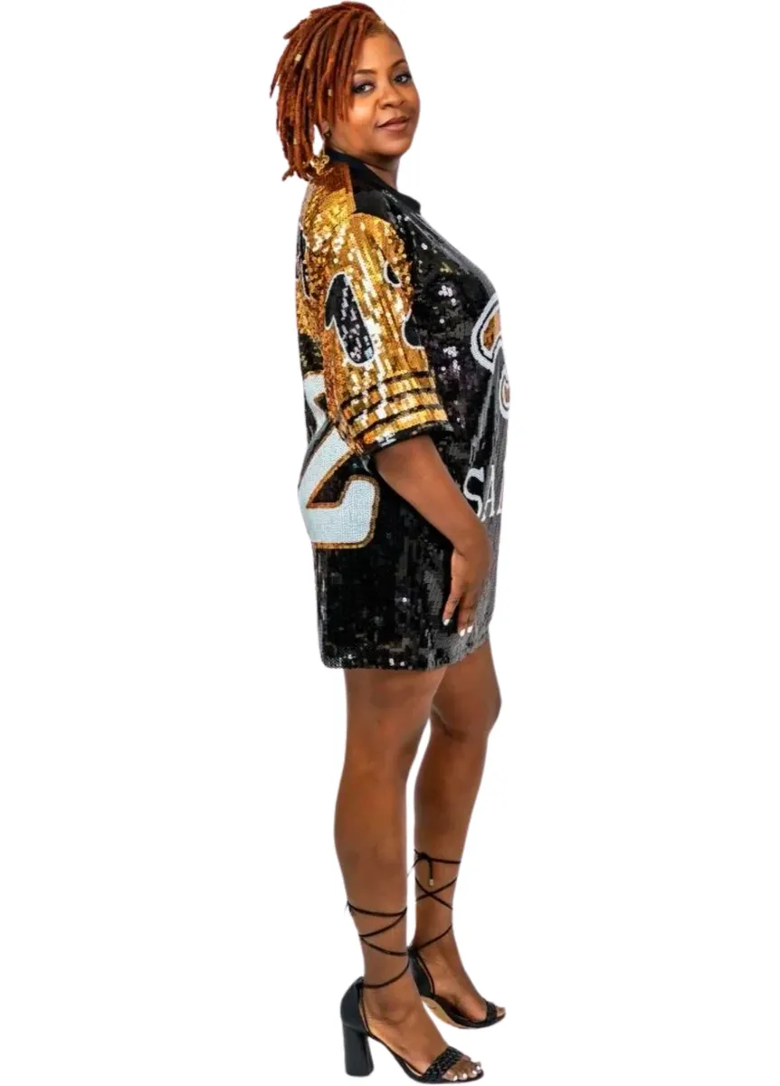 Chris Olave Black & Gold #12 Sequin Jersey Dress