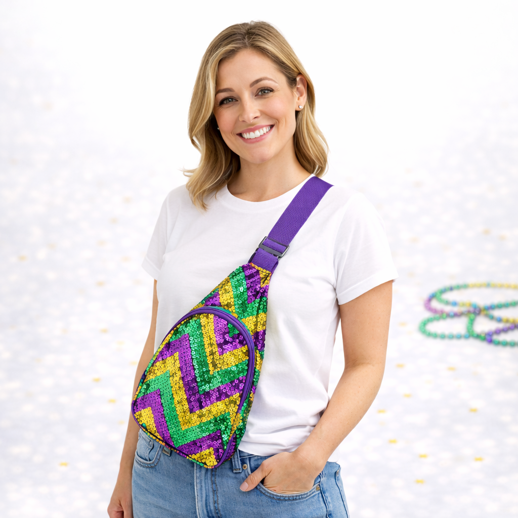 Mardi Gras Chevron Sequin Cross Shoulder Bag