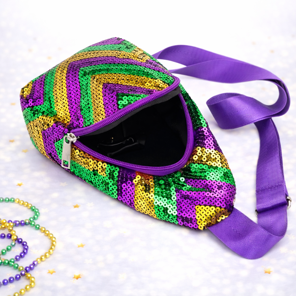 Mardi Gras Chevron Sequin Cross Shoulder Bag