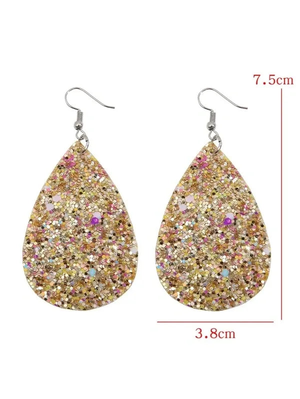 Women's Gold Glitter Tear Dop Earrings