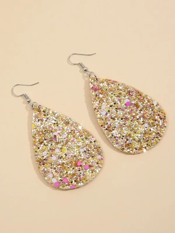 Women's Gold Glitter Tear Dop Earrings