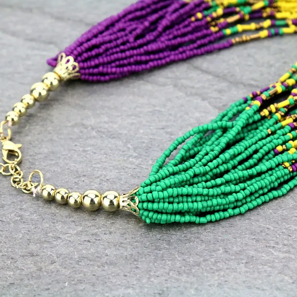 Mardi Gras Multi-Colored Seed Bead Necklace