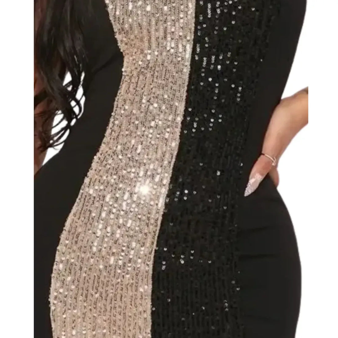 Women's Black and Gold Spaghetti Strap Sequin Bandage Mini Dress