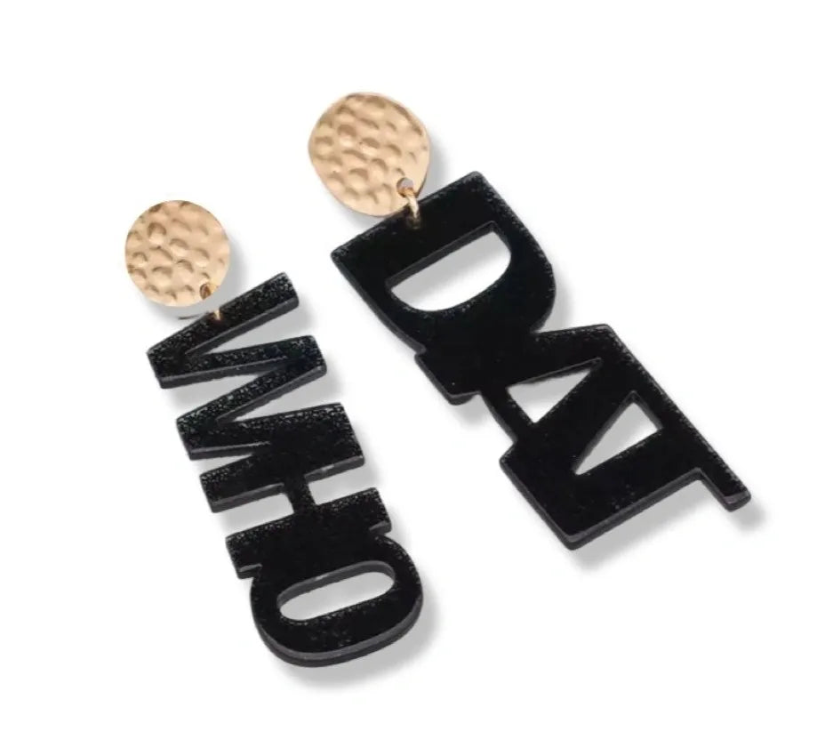 Women's Black & Gold "WHO DAT" Dangle Earrings