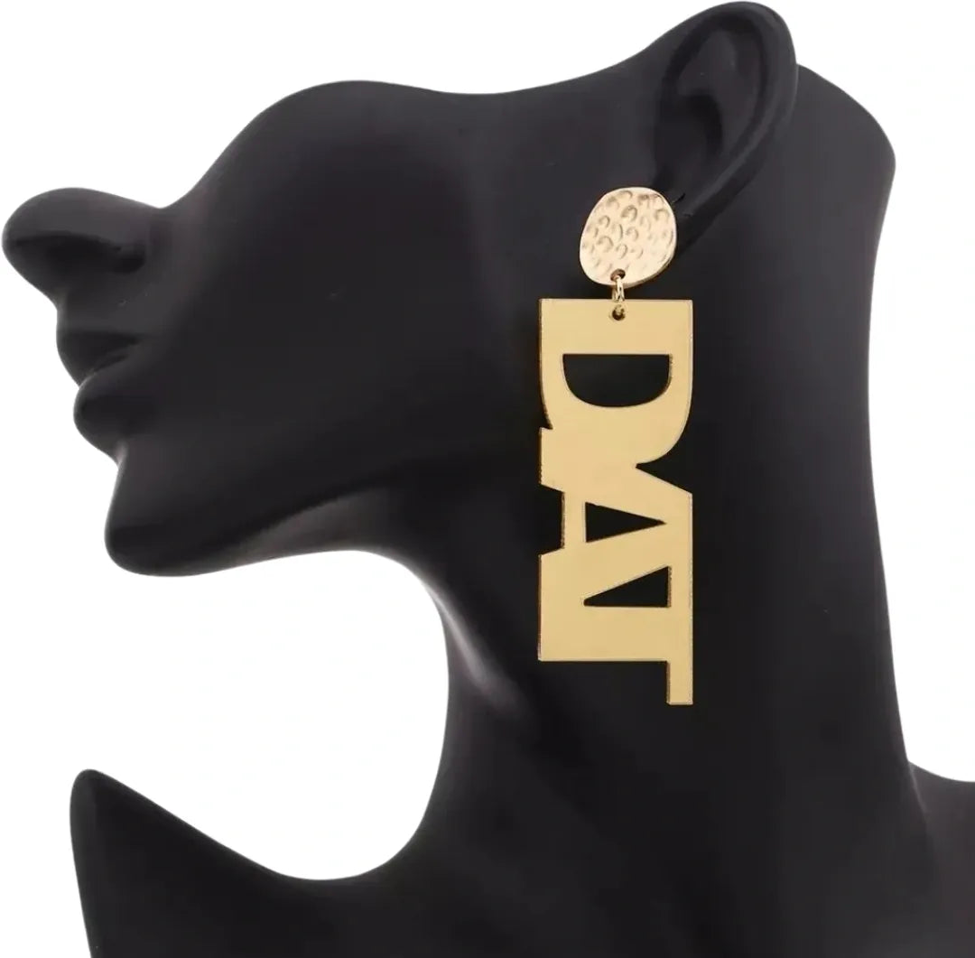 Women's Gold "WHO DAT" Dangle Earrings