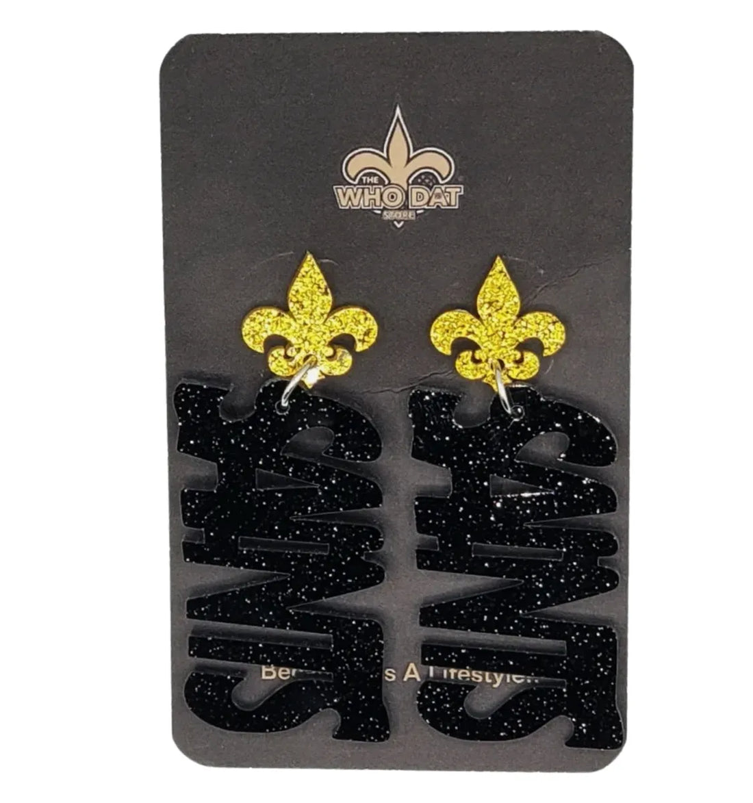 New Orleans Saints Women's Black & Gold Glitter Dangle Earrings