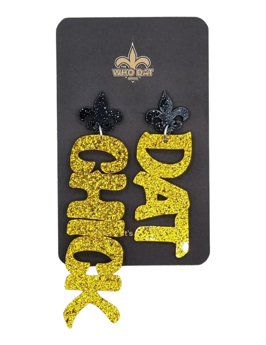 Women's Black & Gold "Dat Chick" Glitter Dangle Earrings