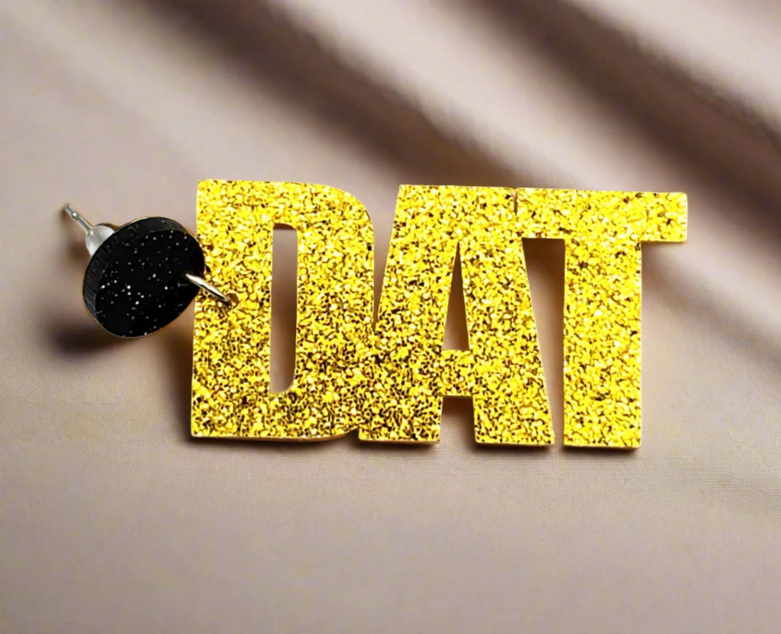 Women's Black & Gold Mixed "Who Dat" Glitter Dangle Earrings