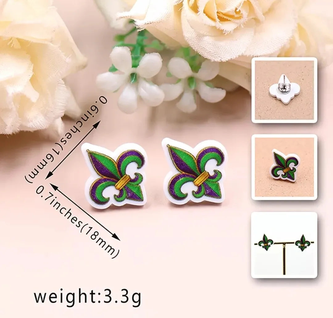 Mardi Gras Multi-Colored Stud Earrings