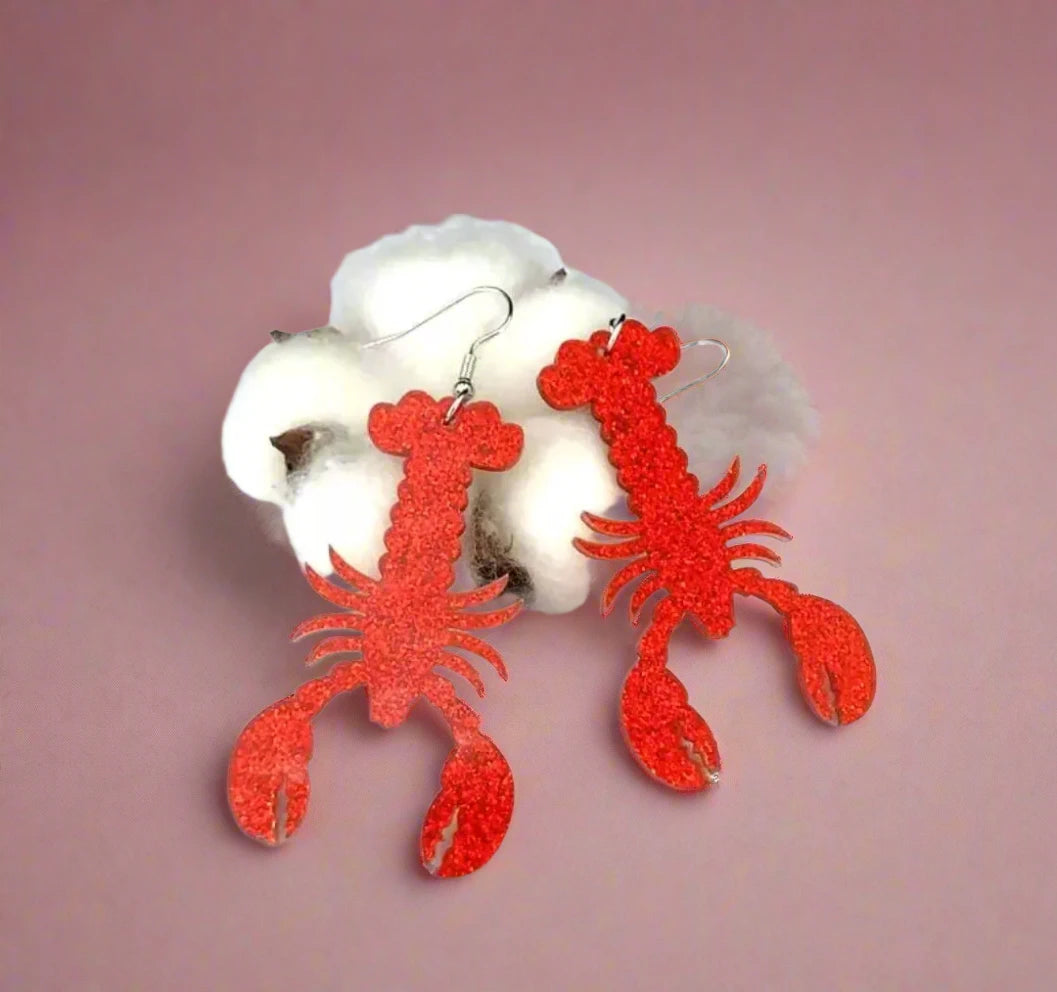 Bayou Glitter Crawfish Dangle Earrings