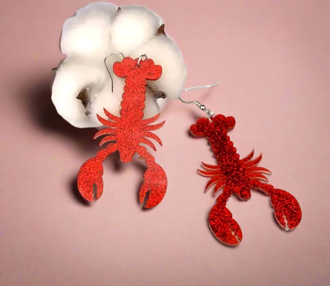 Bayou Glitter Crawfish Dangle Earrings