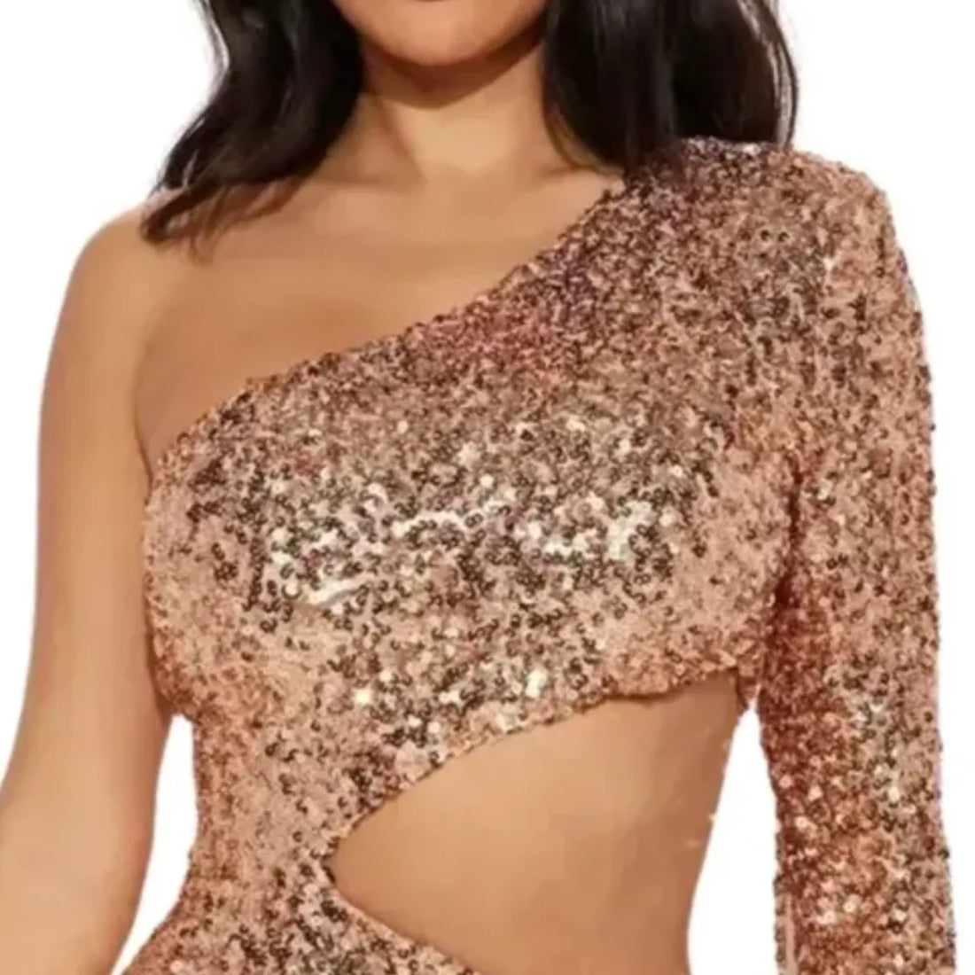 Women's "Dripping In Gold" One Shoulder Sequin Mini Dress