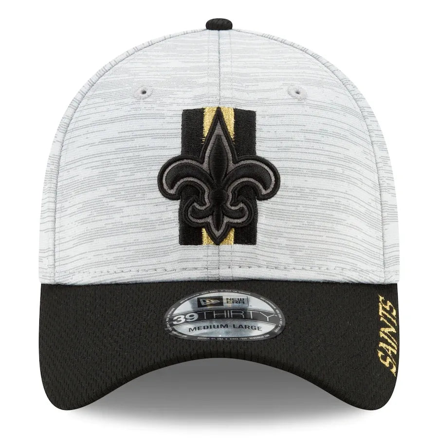 New Era New Orleans Saints Training Camp Gray & Black 39THIRTY Flex Hat