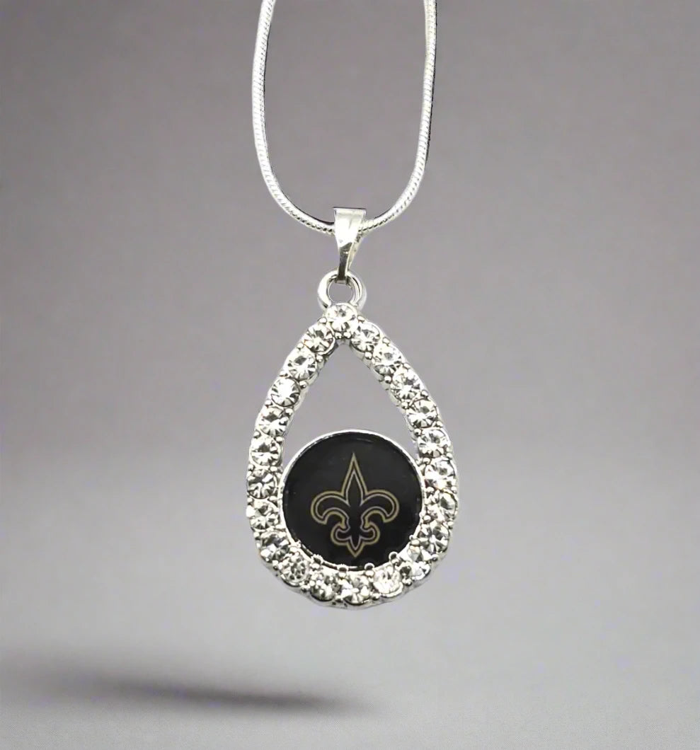 New Orleans Women's Silver Rhinestone Teardrop Pendent Necklace