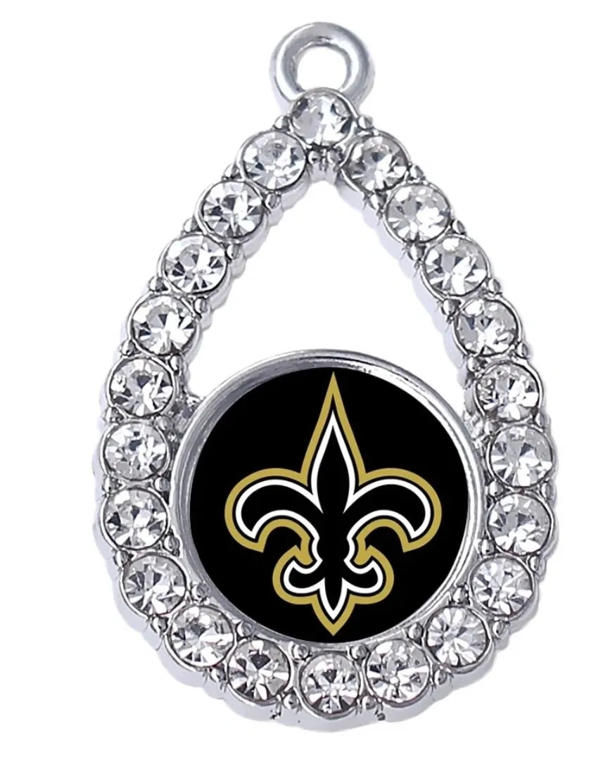 New Orleans Women's Silver Rhinestone Teardrop Pendent Necklace