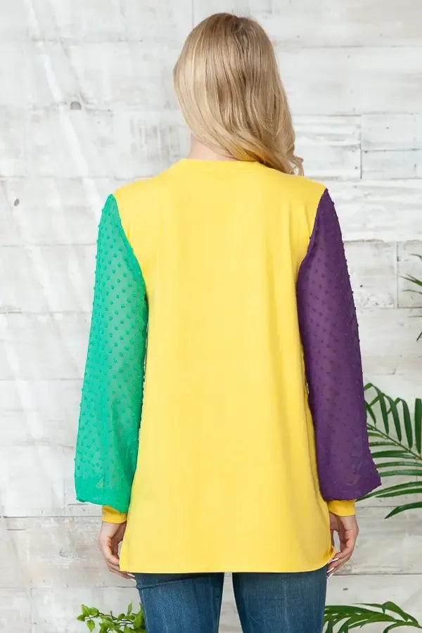 Mardi Gras Tunic Chiffon Swiss Top