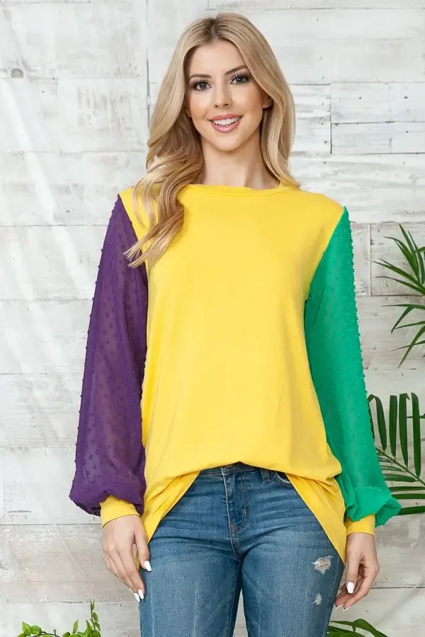 Mardi Gras Tunic Chiffon Swiss Top