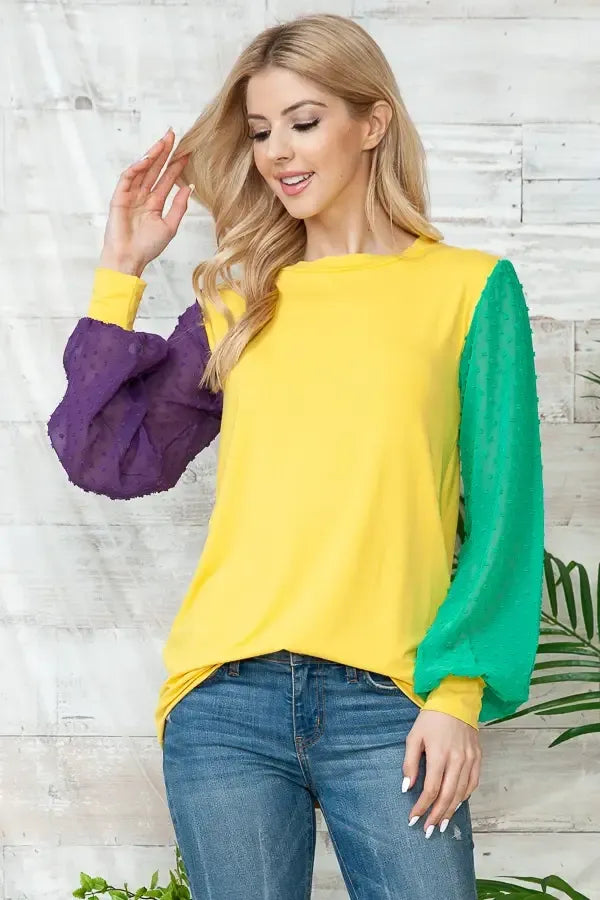 Mardi Gras Tunic Chiffon Swiss Top