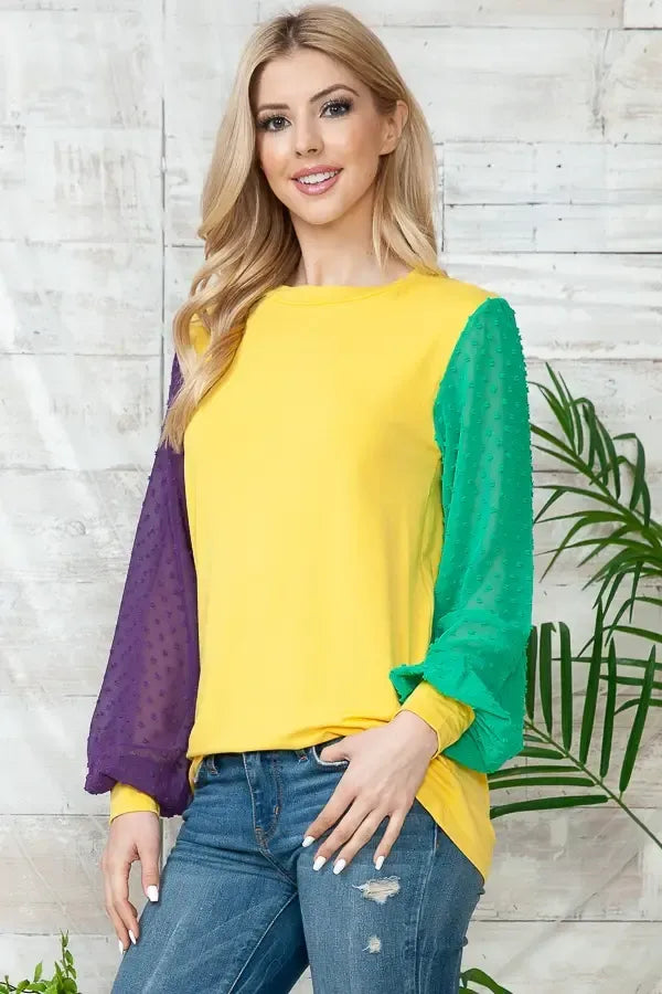 Mardi Gras Tunic Chiffon Swiss Top