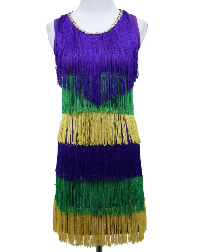 Women's Mardi Gras Fringe Flapper Party Dress