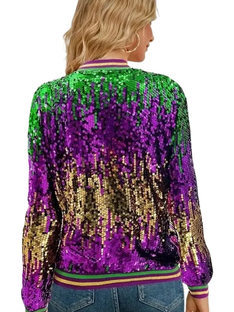 Mardi Gras "Ultimate Contrast" Multi-Colored Sequin Bomber Jacket