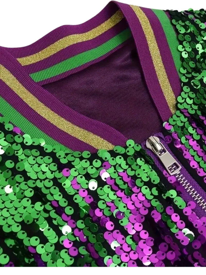 Mardi Gras "Ultimate Contrast" Multi-Colored Sequin Bomber Jacket