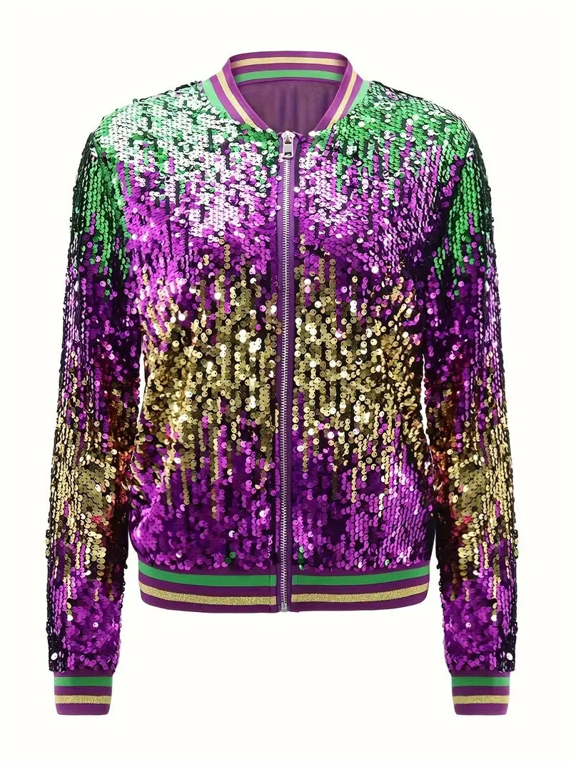 Mardi Gras "Ultimate Contrast" Multi-Colored Sequin Bomber Jacket