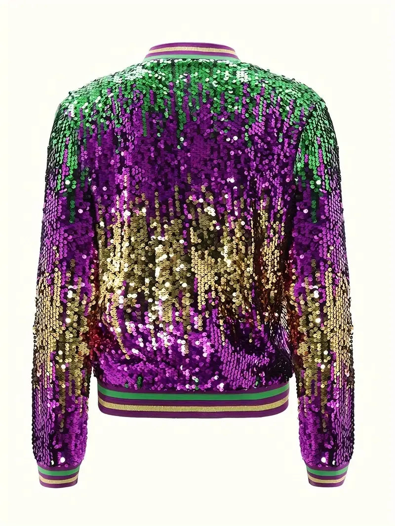 Mardi Gras "Ultimate Contrast" Multi-Colored Sequin Bomber Jacket