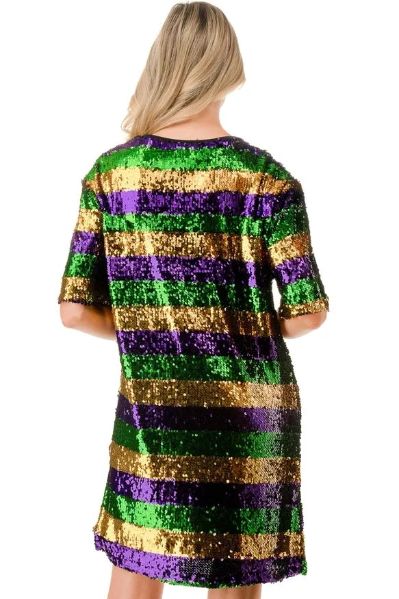 Mardi Gras Stripped Multi-Colored Sequin Dress