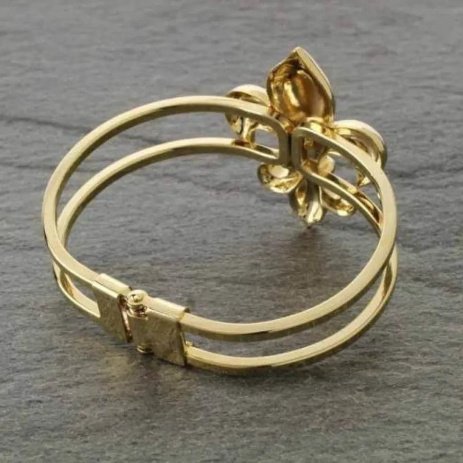 Gold Fleur De Lis Cuff Bangle Bracelet