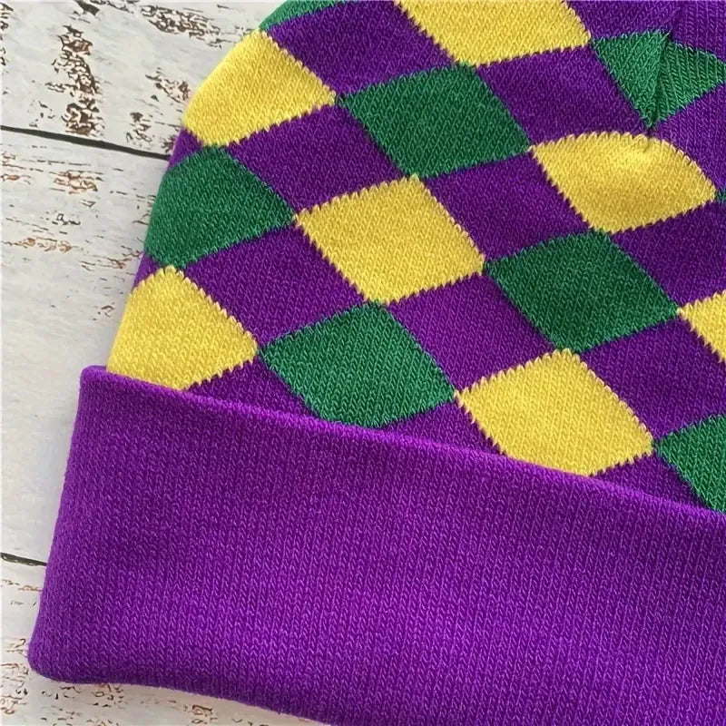 Mardi Gras Carnival Checkered Unisex Beanie