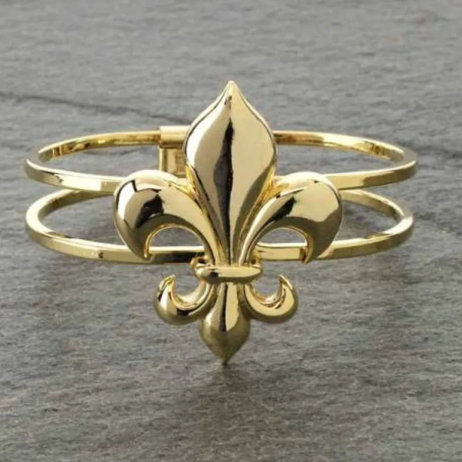 Gold Fleur De Lis Cuff Bangle Bracelet