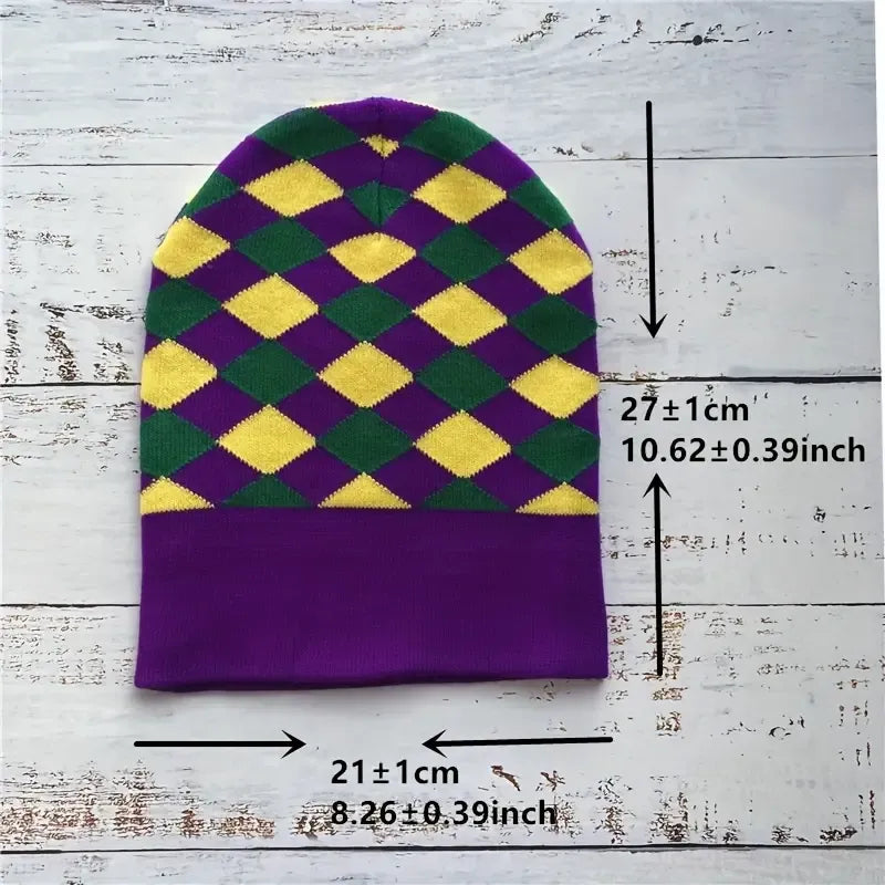 Mardi Gras Carnival Checkered Unisex Beanie