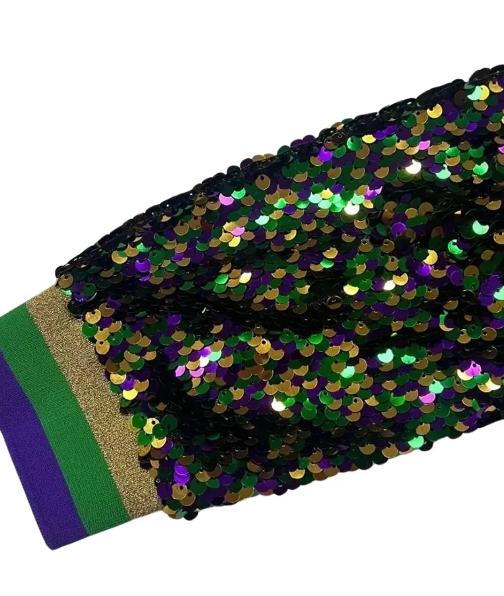 Mardi Gras Tri-Colored Confetti Sequin Bomber Jacket