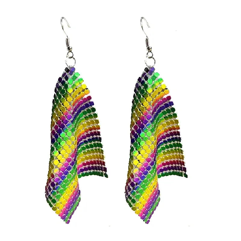 Mardi Gras Metal Mesh Dangle Earrings