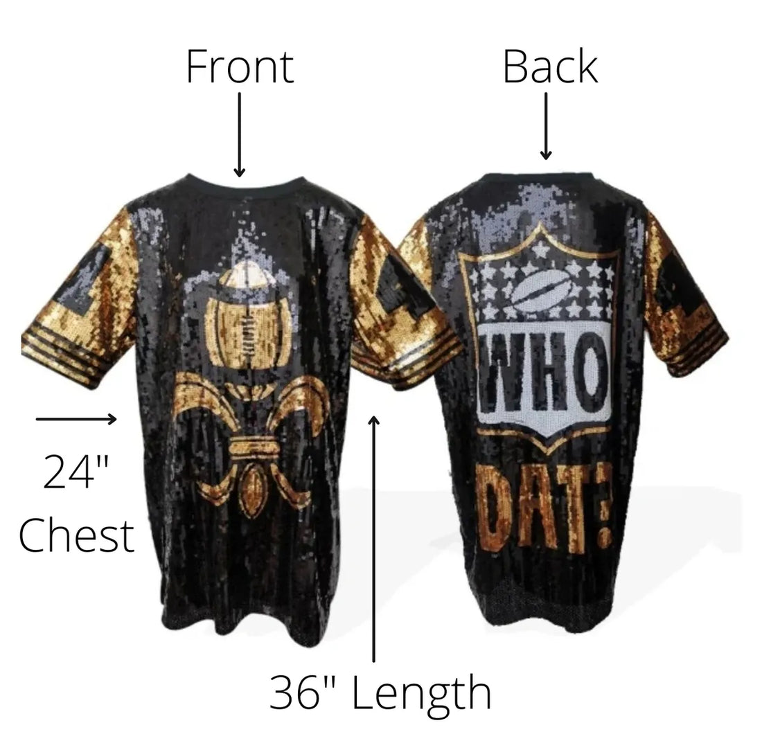 New Orleans Saints Women's Black & Gold Sequin "Who Dat" Jersey Party Dress