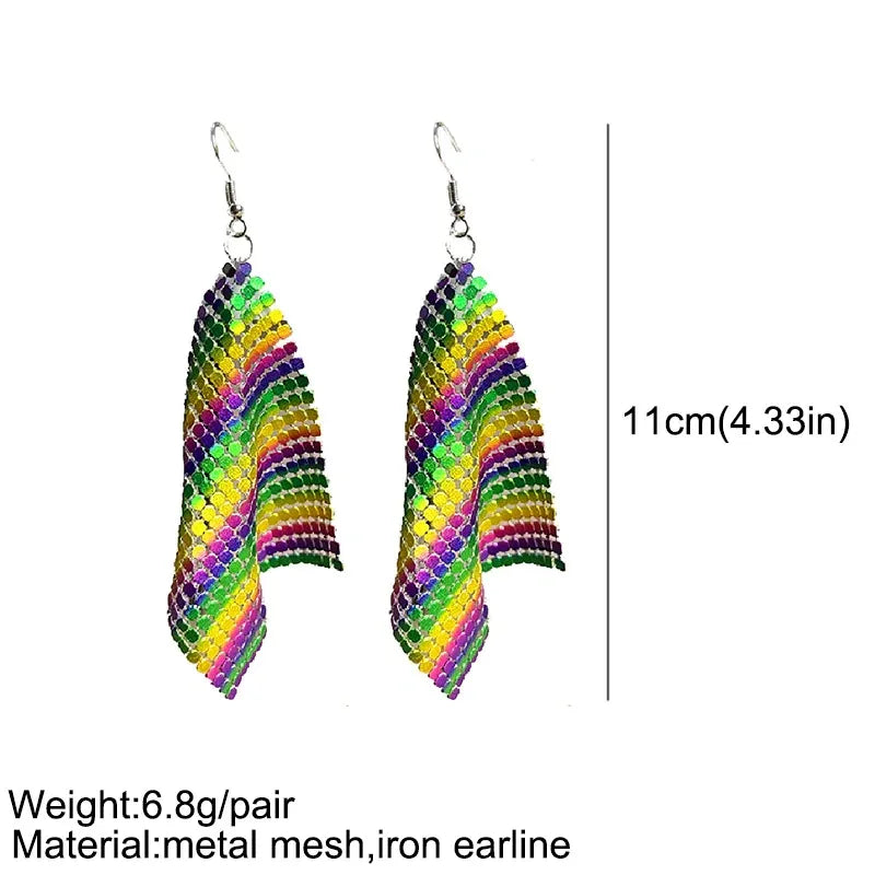 Mardi Gras Metal Mesh Dangle Earrings