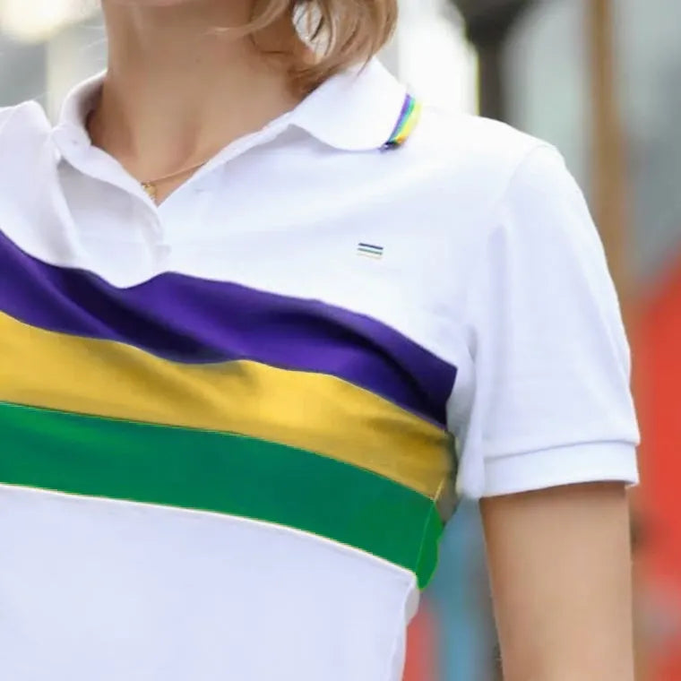 Mardi Gras White Short Sleeve Polo Shirt