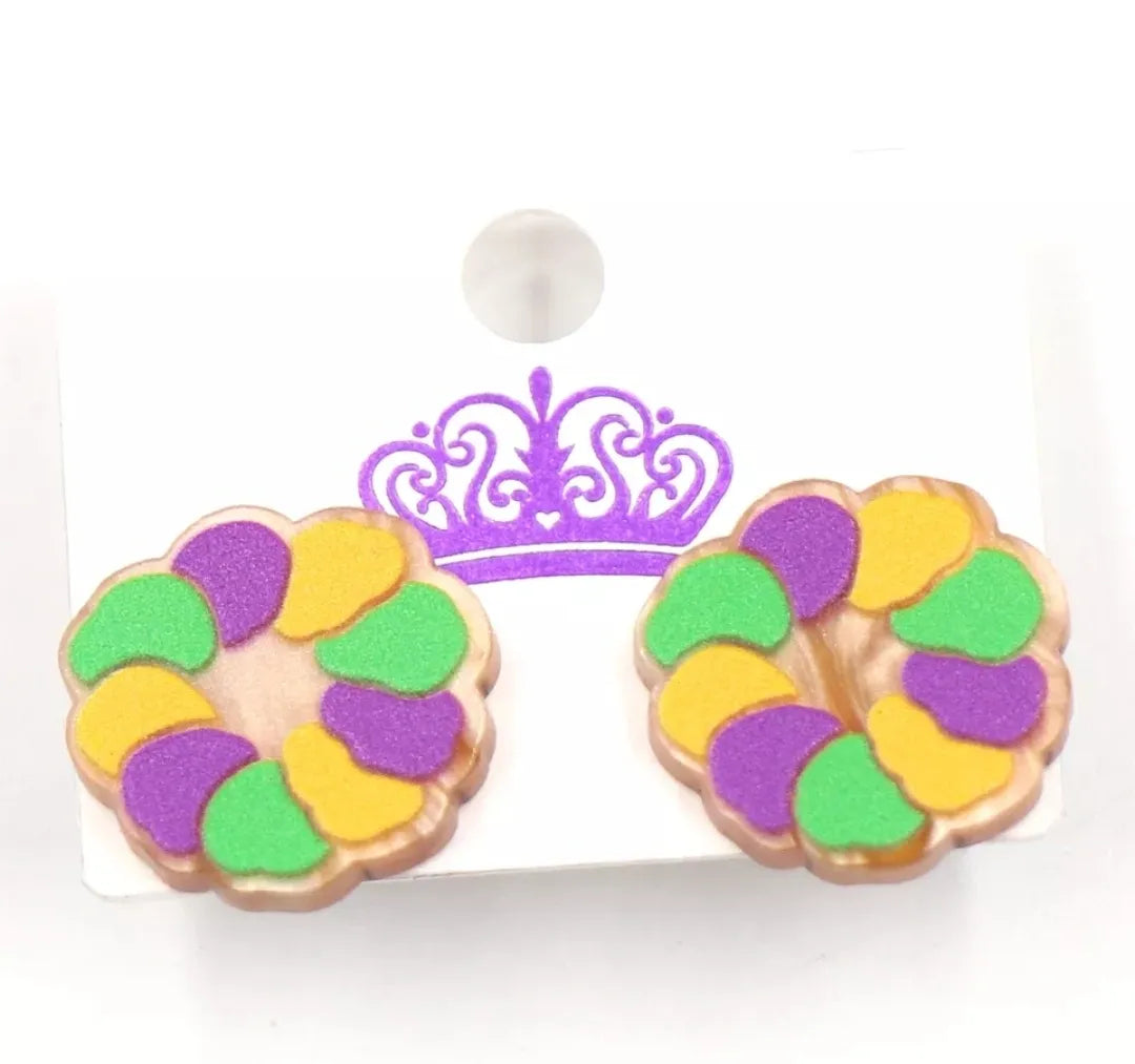 Mardi Gras King Cake Stud Earrings