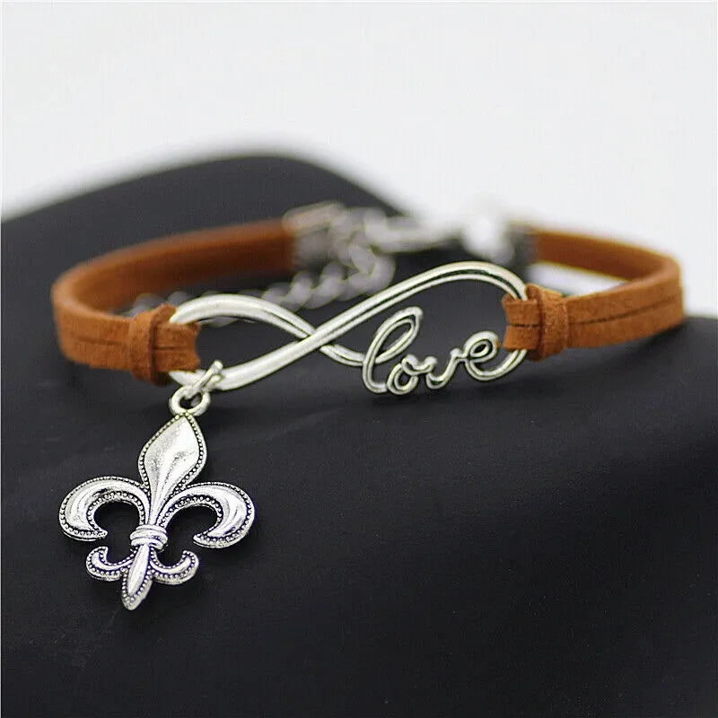 Women's Fleur De Lis Infinity Charm Bangle Bracelets