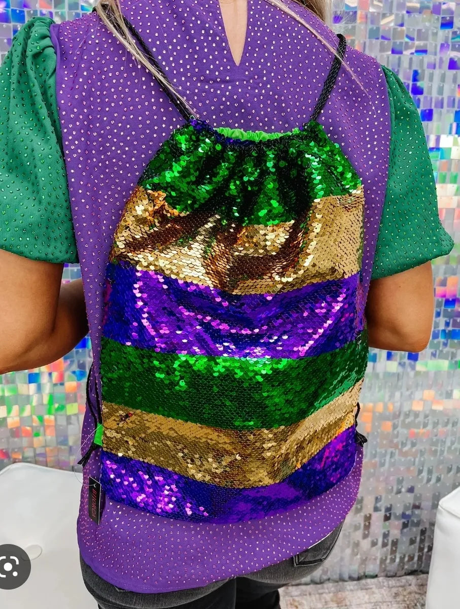 Mardi Gras Reversible Sequin Drawstring Bag