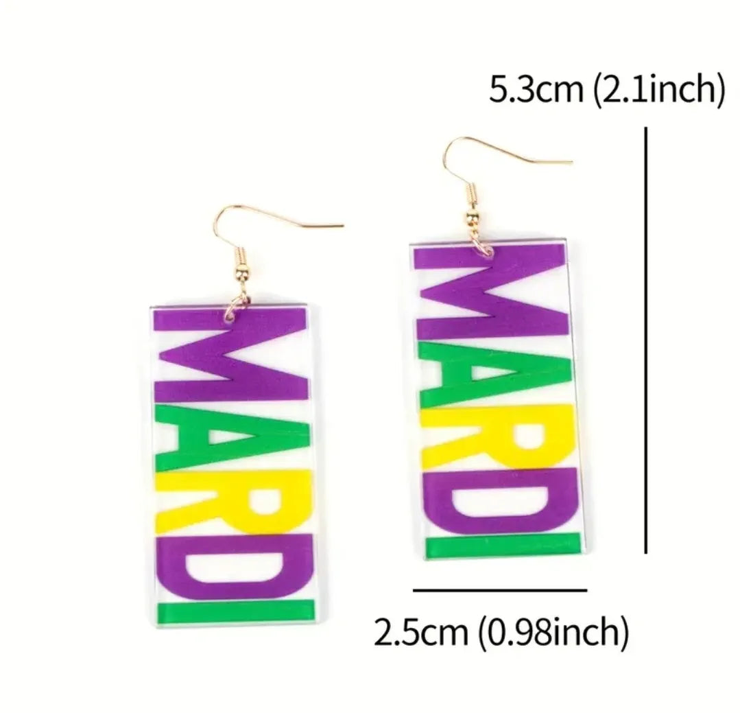 Mardi Gras Letters Dangle Earrings