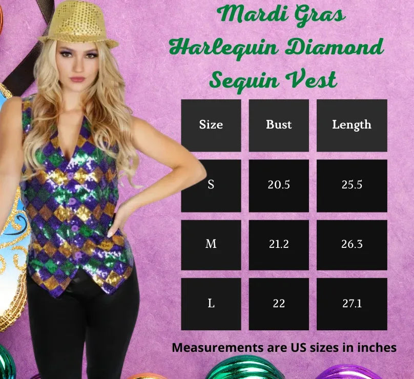 Mardi Gras Harlequin Diamond Multi Color Sequin Vest