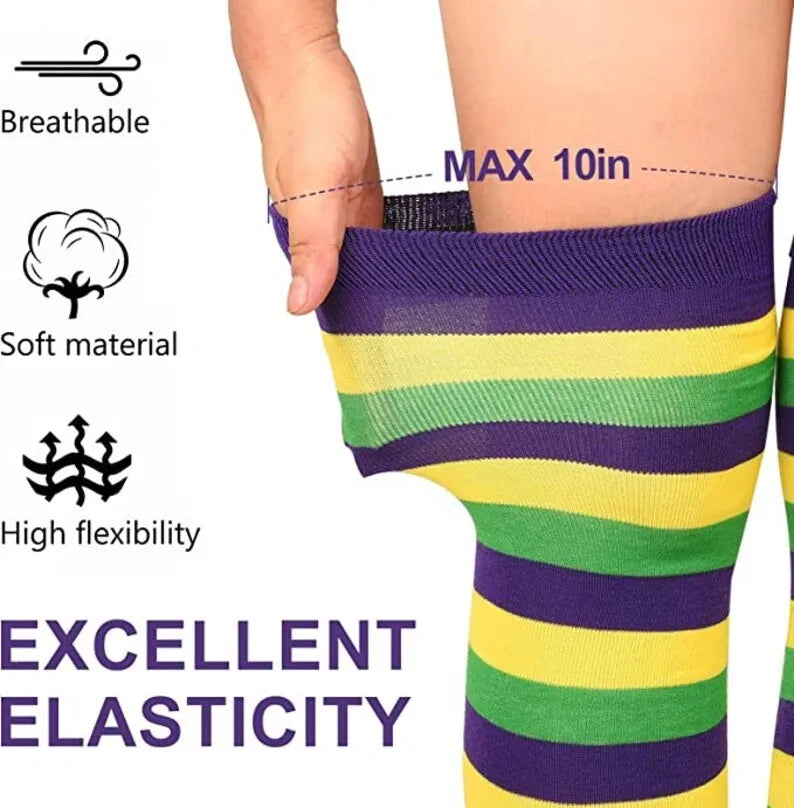 Mardi Gras Rugby Striped Knee High Socks