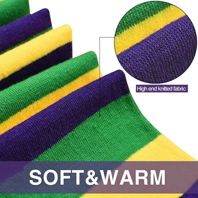 Mardi Gras Rugby Striped Knee High Socks