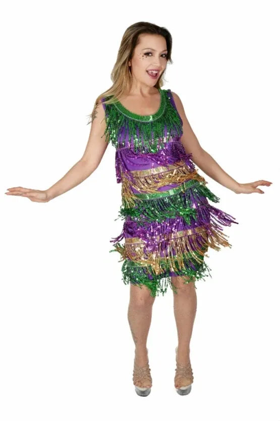 Mardi Gras Sequin Fringe Party Dress